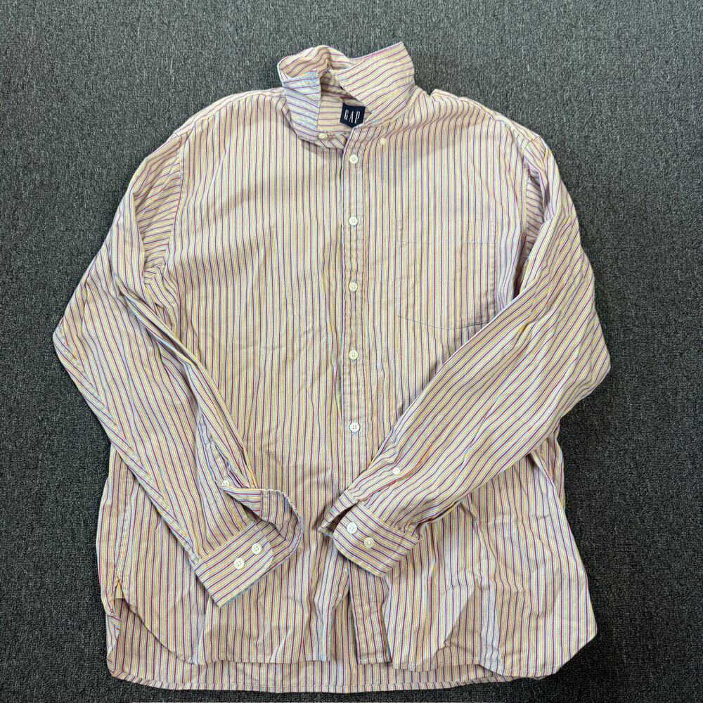 Vintage Y2k 80's Gap Pinpoint Oxford Multicolor Men's Button Down Longsleeve L